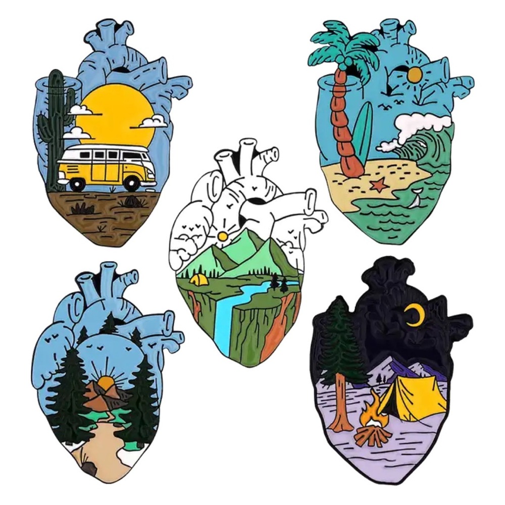 1 LEFT‼️ Set of 5 Pins Mountains Camp Travel Heart Enamel Badges BC Nurses Gifts